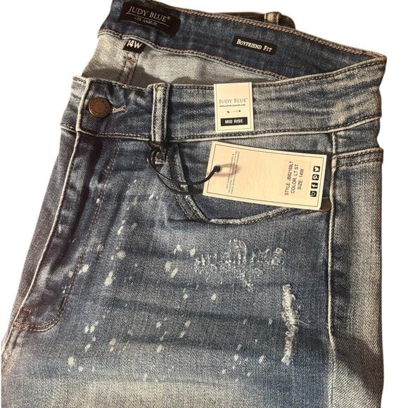 Judy Blue Boyfriend Fit Jeans 14W Mid Rise Distressed Paint Spatter Stretch NWT - Picture 14 of 15